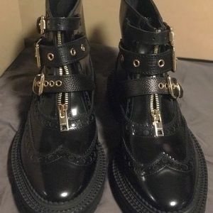 Burberry  Buckled Leather Brouge Ankle Boots